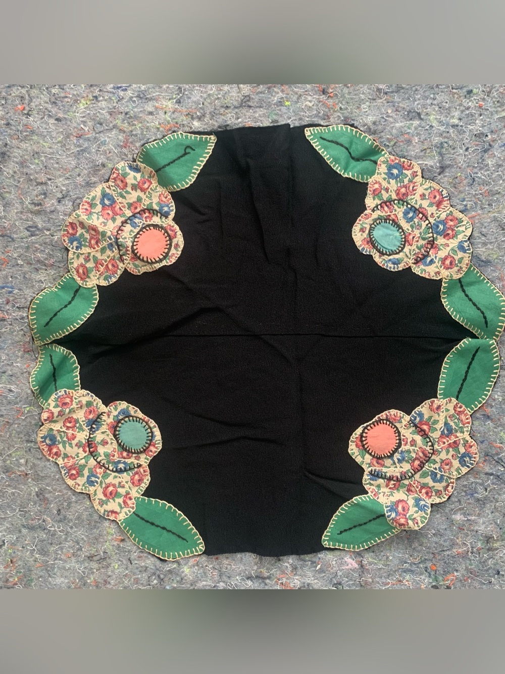 Handmade w/ vintage materials floral patchwork embroidered textile piece sewing